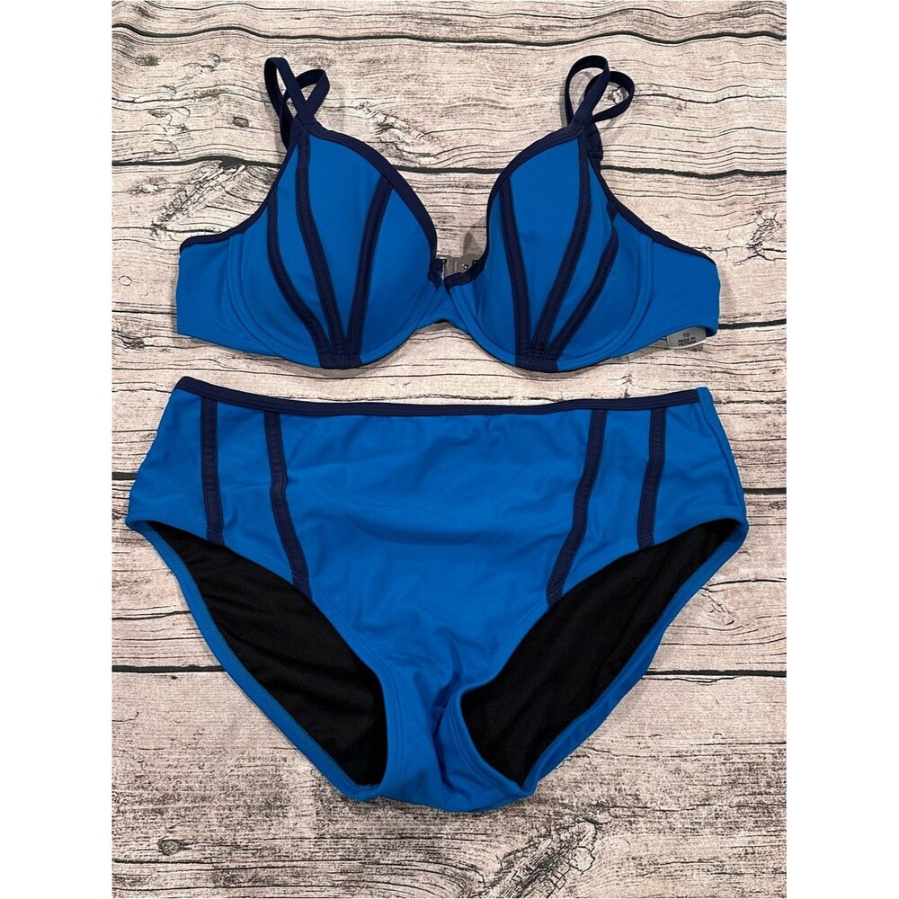 Swimsuits For All Blue Two-Piece Structured Underwire Bikini Set Size 8/10